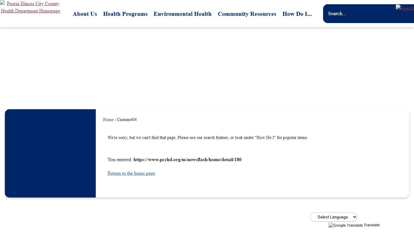 Custom404 • Peoria City/County Health Department • CivicEnga